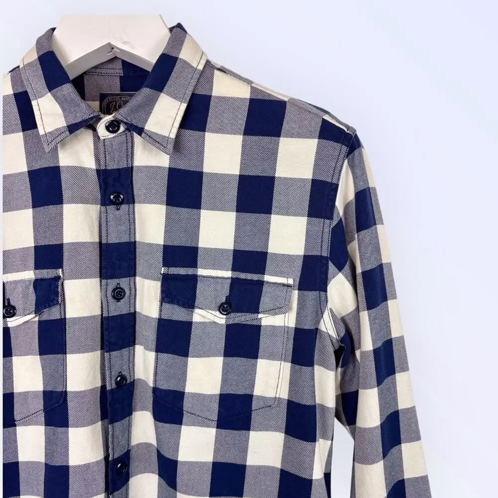 J. Crew Sportmen's Flannel Shirt 100% Cotton Blue & White Plaid BD